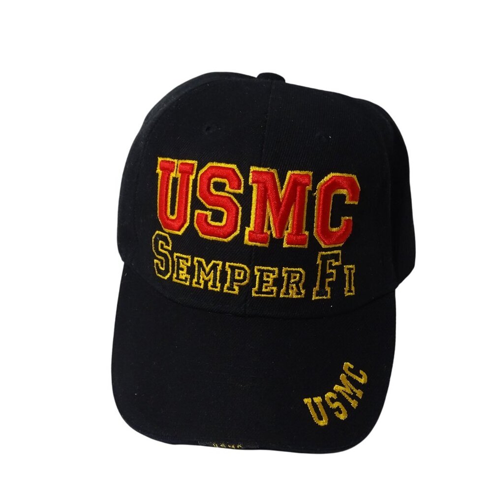 USMC Semper Fi Black Baseball Cap Adjustable Strapback Trucker Hat One Size